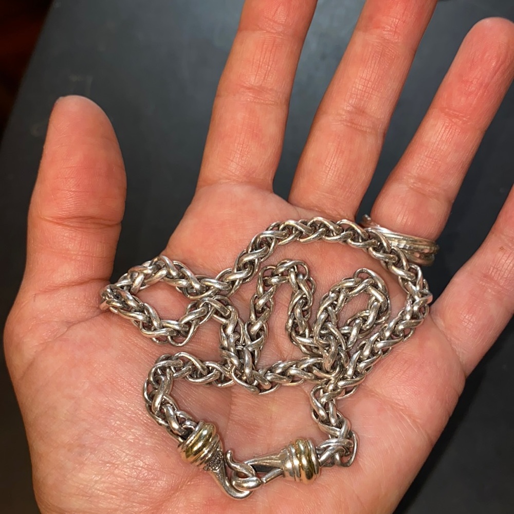 DAVID YURMAN 14K GOLD, SS WHEAT CHAIN NECKLACE 6mm WIDE, 17” LONG